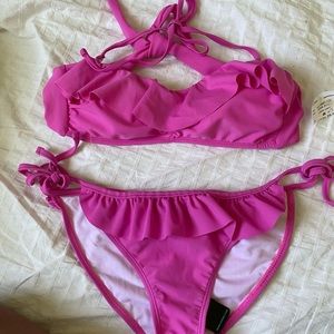 PLUNGE PINK 2-PIECE SWIMSUIT SWIMWEAR SIZE XS/M NWT